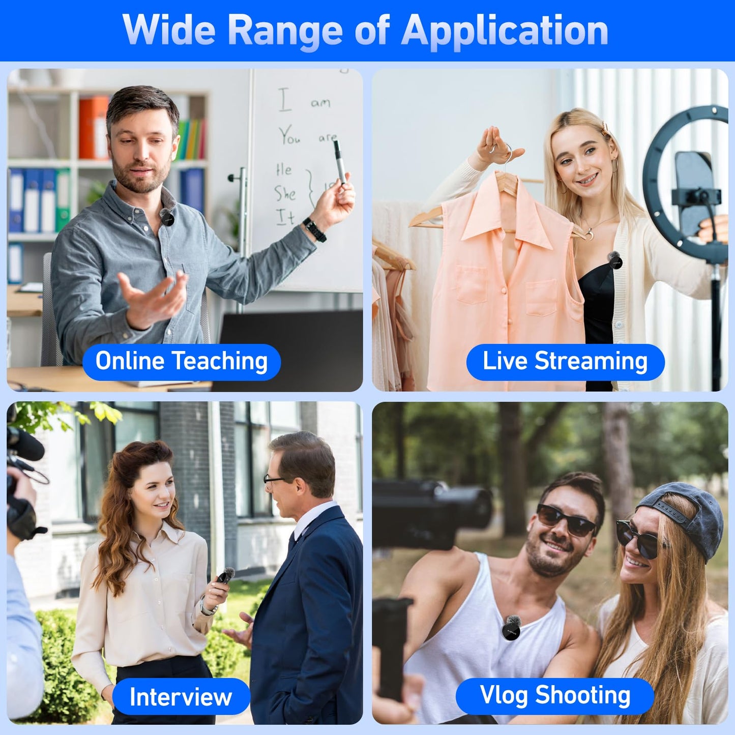 AIRHUG Wireless Lavalier Microphone, AI Noise Cancelling- Cordless Recording Mic with 2 Lavalier Transmitters and 1 Receiver for Camera/iPhone/ipaid, Vlog, Filmmaking, Streaming