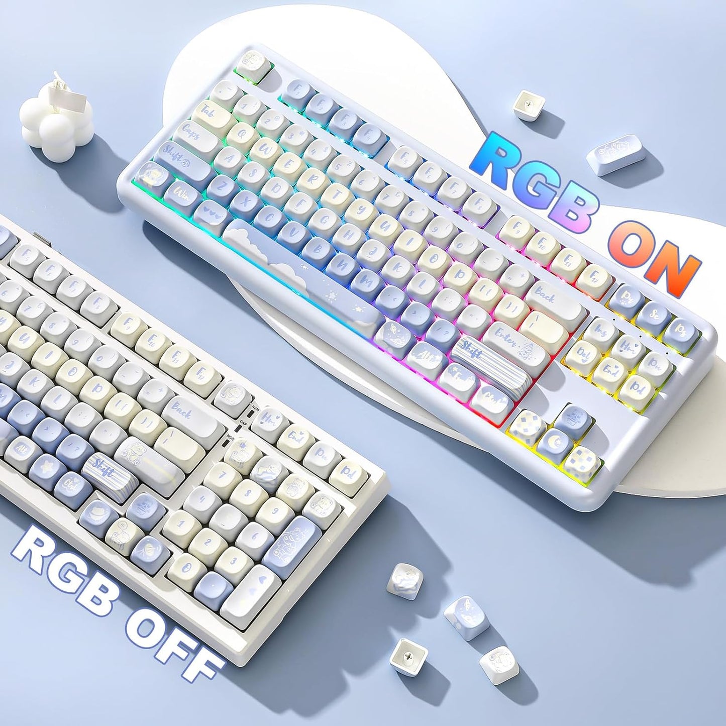 YUNZII 132 Keys MOA Keycaps, Dye-Sublimation PBT Custom Keycap Set for MOA Profile, Cute Bear Customized Pattern Keycaps for MX Switches Mechanical Gaming Keyboard (Butter)