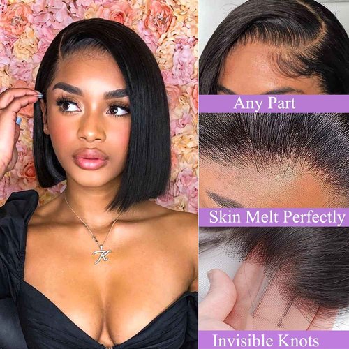 JOHLUA Bob Wig Human Hair 13X4 Lace Front Wigs Human Hair 14 Inch 180% Density Short Bob Wigs for Women HD Lace Frontal Wigs Human Hair Pre Plucked with Baby Hair