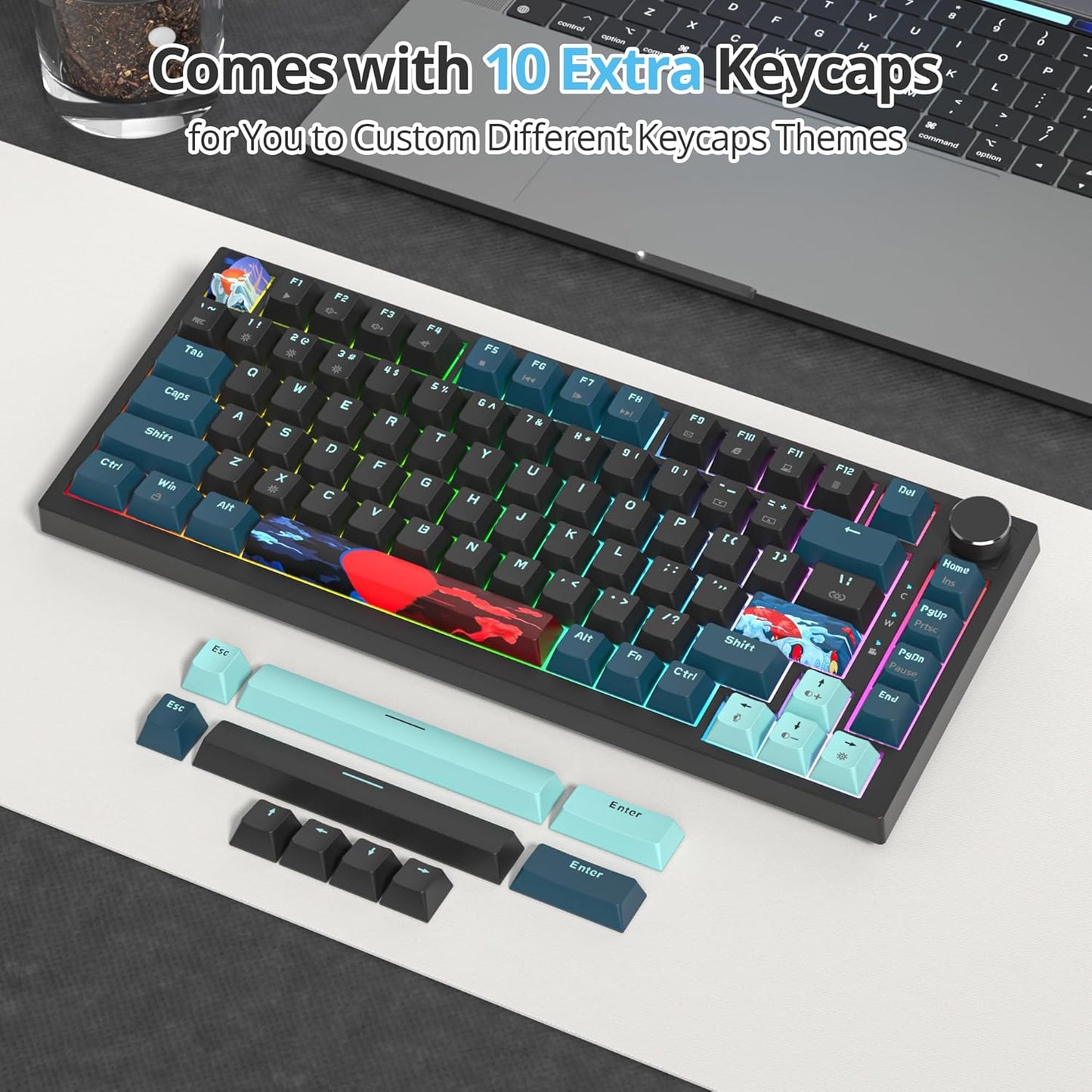 75 Percent Keyboard Gasket-Mounted with Sound Absorbing Pads, 82-Key Compact Wired RGB Mechanical Gaming Keyboard Hot-Swap Socket for Win, Blue Samurai