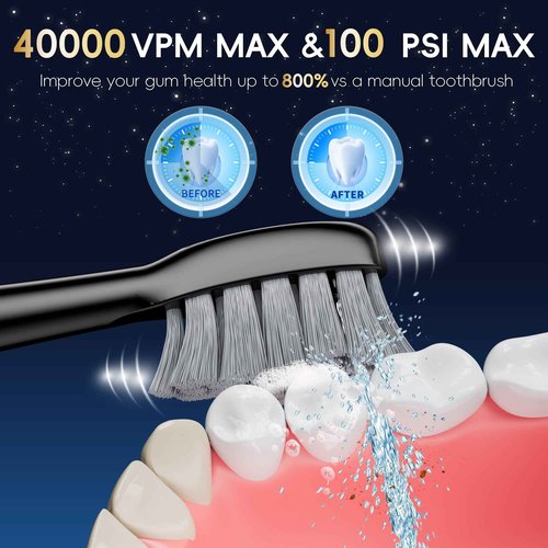 OILSAO Electric Toothbrush with Water Flosser Combo in One, Professional Flossing Toothbrush for Teeth Cleaning and Flossing, Plaque Removal, Rechargeable, 5 Brush Modes & 3 Flossing Speeds, 500ML