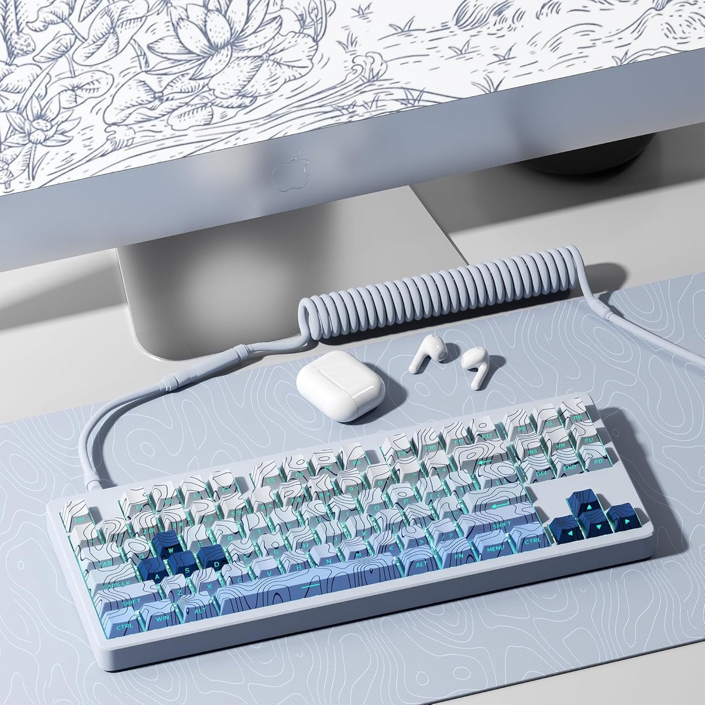 XVX PBT Keycaps - Shine Through Keycaps, Side Printed Custom Keycaps 75 Percent, Rose Garden Key Cap Set Dye Sub & Double Shot, 130 Keys Cherry Profile Keyboard Keycap for Mechanical Keyboard