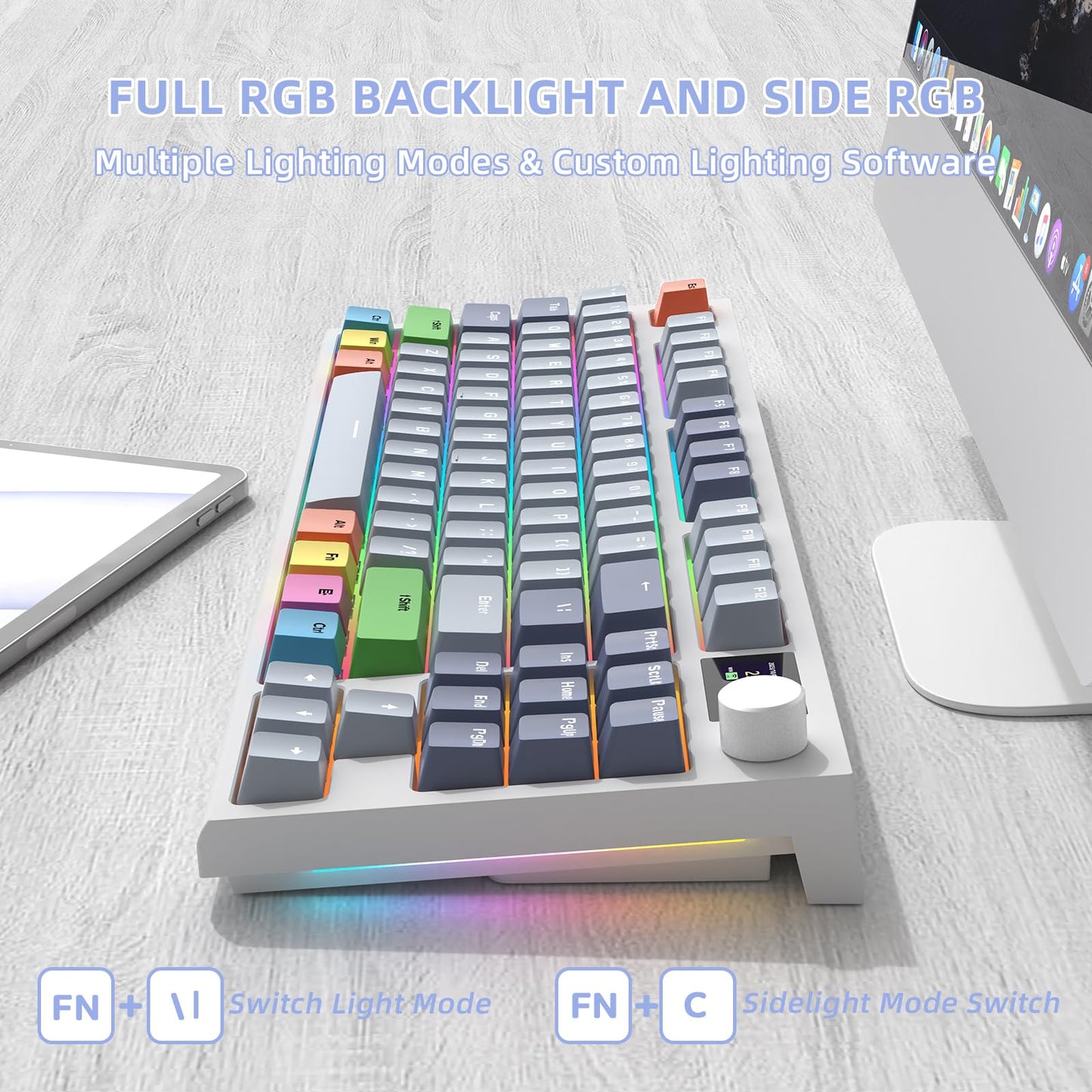 ATTACK SHARK RK86 Gaming RGB 75% Wireless Mechanical Keyboard, 82 Keys 2.4G/Bluetooth/USB-C Hot Swappable Gaming Keyboard 4000 mAH Battery w/Knob & 1.2'' HD OLED Display, Custom Linear Switches