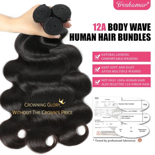 Body Wave Human Hair Bundles 18 20 22 Inch Body Wave Bundles Human Hair 100% Unprocessed 12A Brazilian Raw Virgin Hair 3 Bundles Real Human Hair Extensions Natural Color