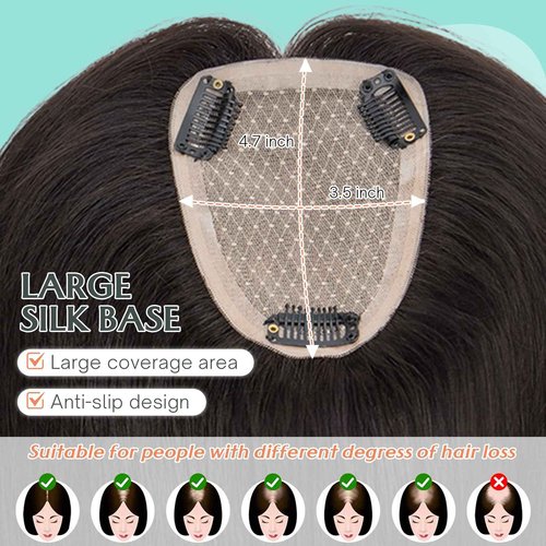 Benehair 12 Inch Hair Toppers for Women Real Human Hair 9 * 12CM Silk Base Hair Pieces No Bangs 150% Density