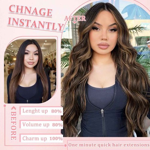Clip in Hair Extensions Real Human Hair Clip in Extensions for Women Seamless Balayage Dark Brown to Chestnut Brown Straight Remy 100% Human Clips ins Extension 8pcs Double Weft 18 inch 3.5oz/100g