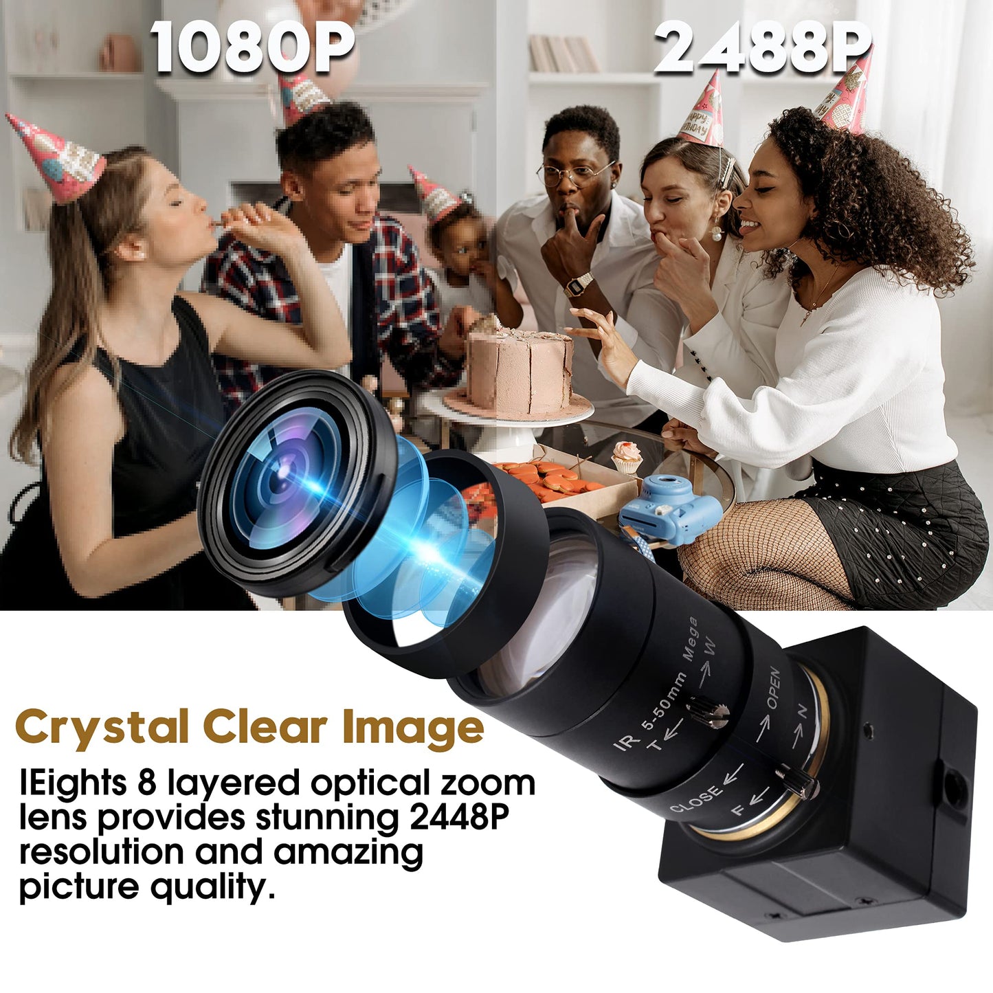 8MP USB Camera Manual Zoom 4K Webcam 5-50mm Variable Focus PC Camera for Computer Mini UVC USB2.0 Web Camera IMX317 Varifocal USB with Camera Industrial Video Close-up Camera for Laptop Android Mac