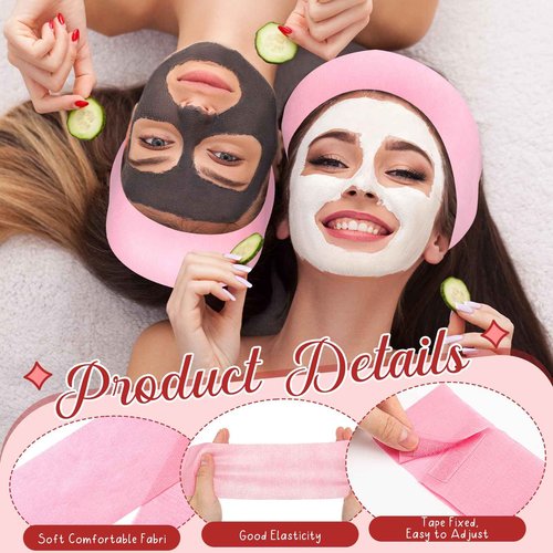 Juinte 300 Pieces Disposable Spa Facial Headbands Bulk Pink Stretch Non-woven Headband Soft Skin Care Hairband with Convenient Closure for Women Salons Esthetician Yoga Sport Supplies