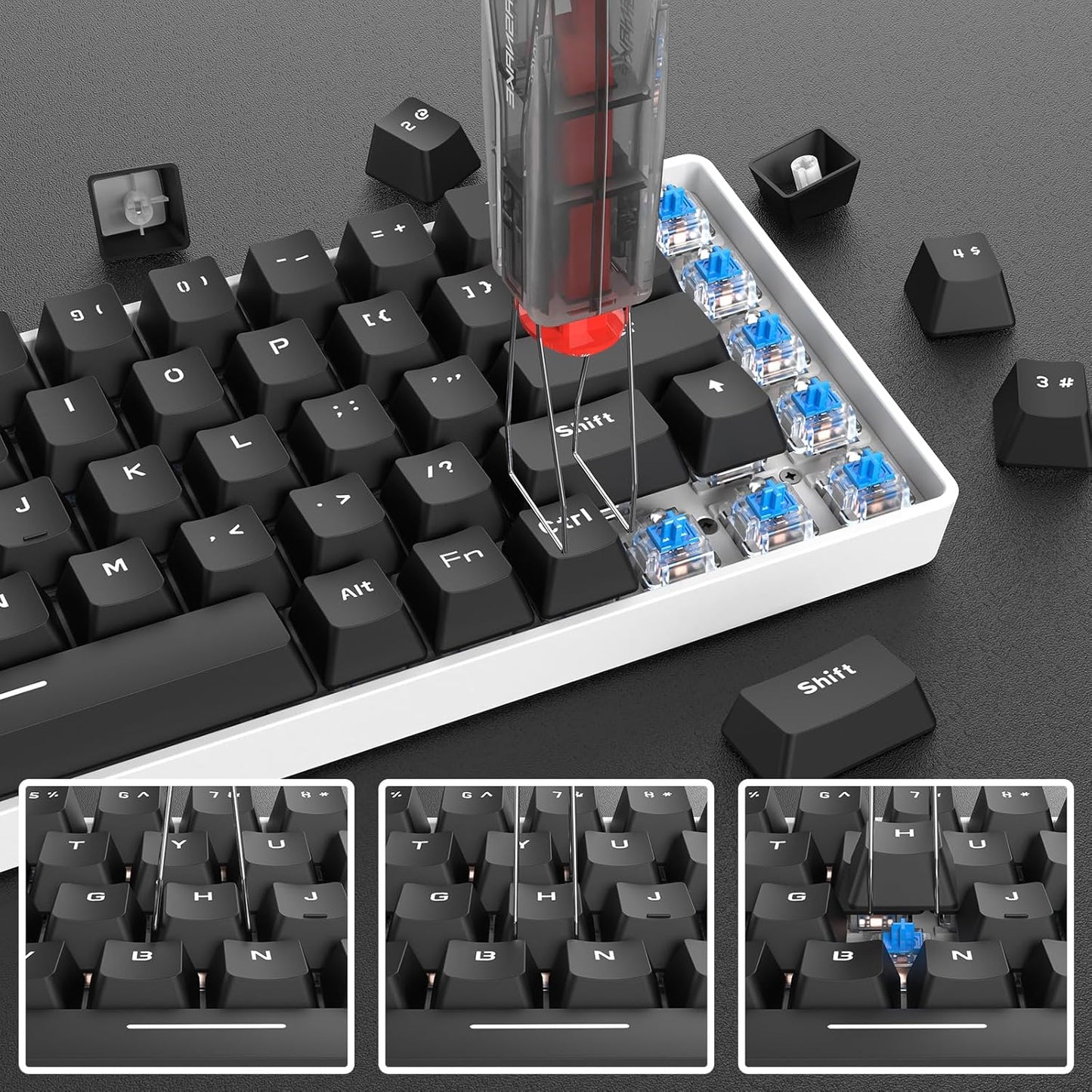 2-in-1 Keycap Switch Puller, 304 Stainless Steel Key Removal Tool for Hot Swappable Mechanical Keyboard and DIY Custom Gaming Keyboard - Blue