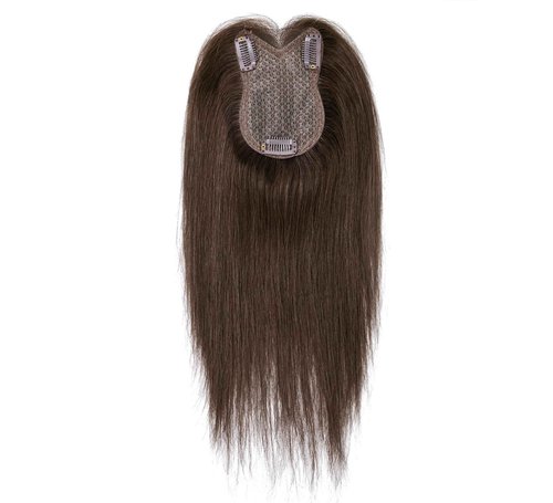 8x11cm Breathable Hair Topper, 12 inches 35g 120% Density Real Human Hair, 3 Non-Slip BB Clips, Wearable on Left, Right & Middle Part, Versatile Styling for Hair Loss & Volume Boost (Brown)