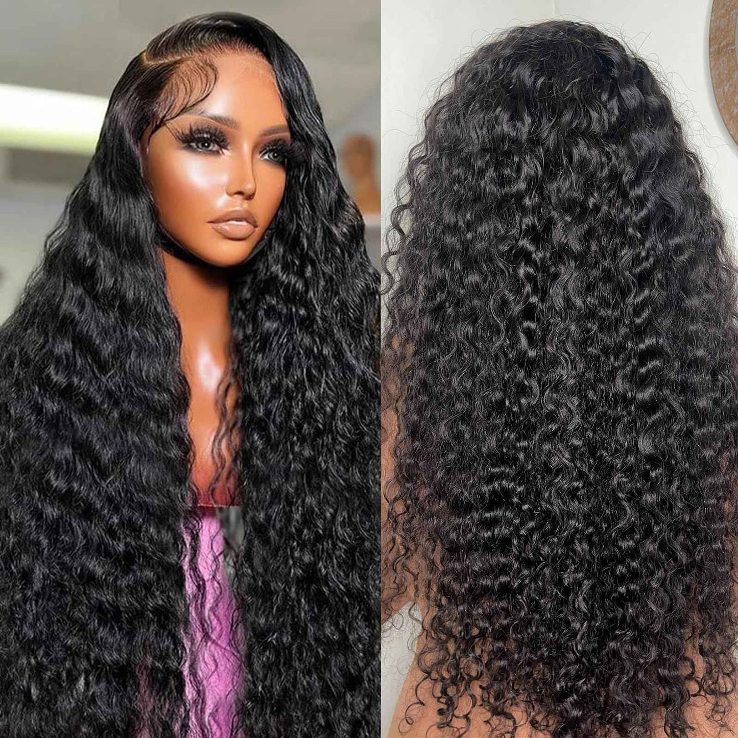13x4 Deep Wave Lace Front Wigs Human Hair 200 Density Deep Curly Wig HD Transparent Wet and Wavy Lace Frontal Wig for Women with Baby Hair Natural Black 20 Inch