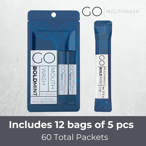 Bold Mint GO Travel Size Mouthwash Packets - Bulk Individual Mini Mouthwash Packets - Perfect Travel Size Toiletries for Guest Bathrooms - Alternative to Breath Strips and Spray, Alcohol and Dye Free