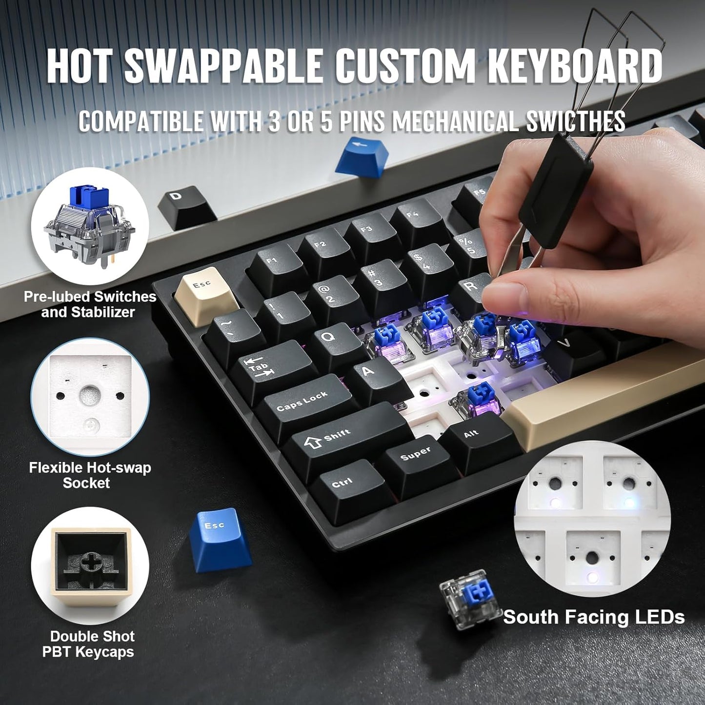 YUNZII AL75 PRO 75% Wireless Mechanical Gaming Keyboard,Full Aluminum CNC,BT/2.4G/Wired,PBT Keycaps,Gasket Mounted Hot Swap,Custom RGB Backlight, Programmable for Mac/Win (Black, Cocoa Cream V2)