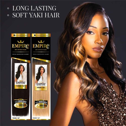 Sensationnel Empire yaki human hair - Tangle Free Weaving for Quick Weave and Sew in Styles for Faux Highlights and Fauxmiddlepart Leave Out - 1 Pack (22 inch, 1B OFFBLACK)