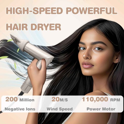 Professional Hair Dryer, Powerful 8 in 1 Hair Blow Dryer with 110,000 RPM High-Speed Negative Ionic Automatic Curling Iron, with Hot Air Brush, Multi-Styler, Magnetic Diffuser, Nozzle for Women