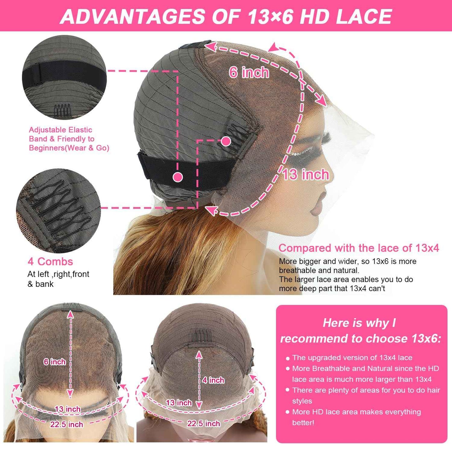 Kucmir 30 Inch Highlight Lace Front Wig - Human Hair Pre Plucked Ombre Lace Front Wig with Baby Hairline