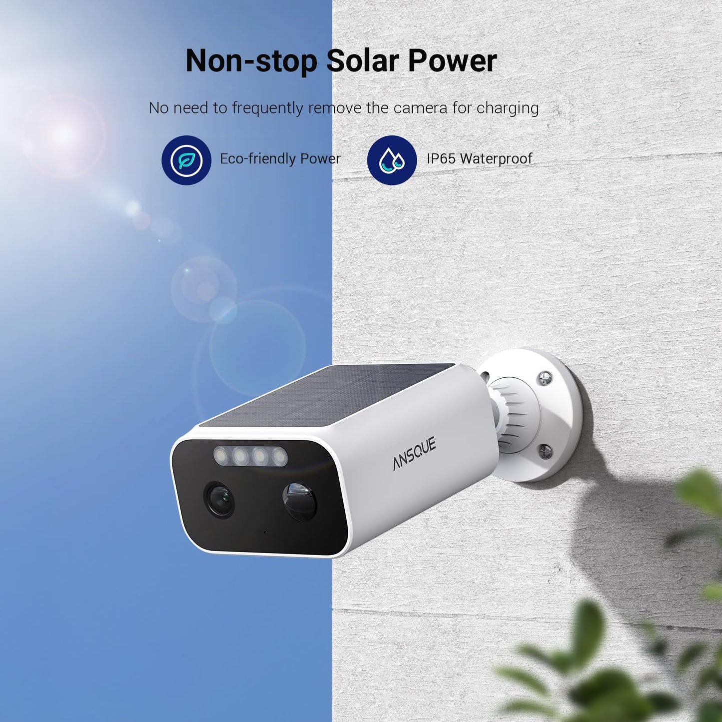 ANSQUE 2K Security Cameras Wireless Outdoor, Color Night Vision, 365-Day Battery Life, No Subscription, Local Storage, Two-Way Audio, Solar Powered, Custom Alarm Zones, 4 Cam Kit