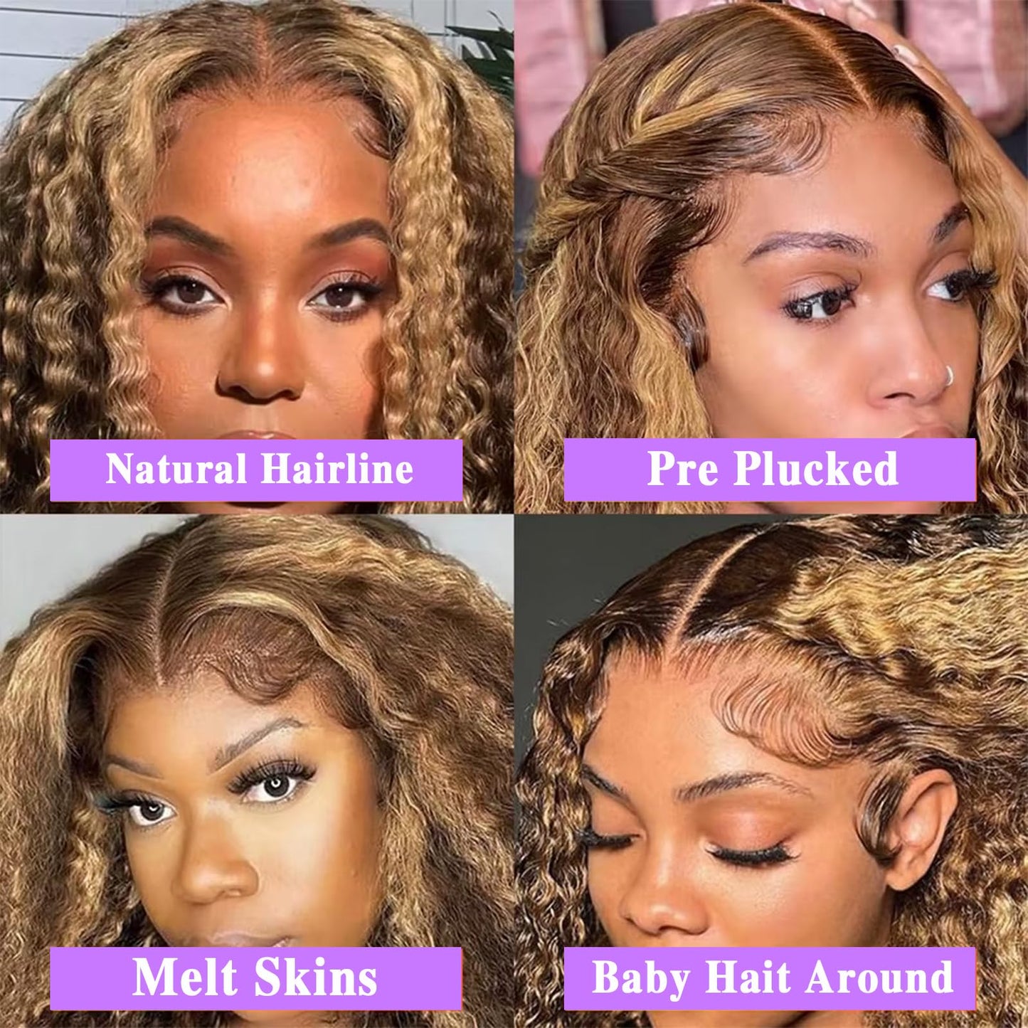 Punmasa 18 Inch Bob Wig Human Hair 13x6 Frontal Lace Wig 200% Density Highlight Ombre Lace Front Wigs Human Hair Pre Plucked Bob Wigs for Women 4/27 Curly Human Hair Wig