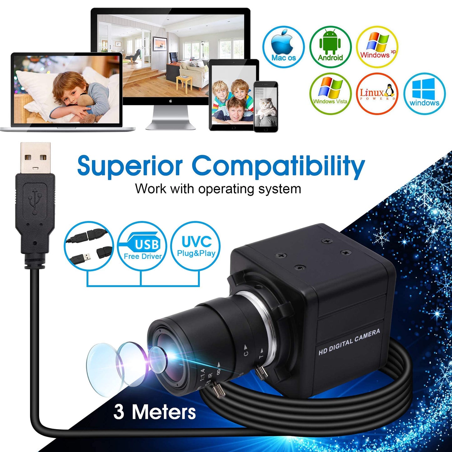 ALPCAM USB Camera 4K Ultra HD Mini Webcam with 2.8-12mm Optical Zoom Lens Camera High Speed USB2.0 30FPS Web Camera for Mac,Window,Linux,Android