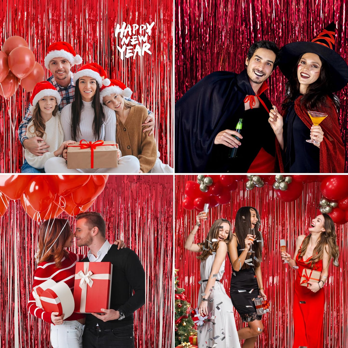 2 Pack Red Streamers Party Backdrop Foil Fringe Curtains Photo Booth Props for Birthday Christmas Wedding Carnival Casino Theme Birthday New Year Holiday Celebration Bachelorette Party Decorations