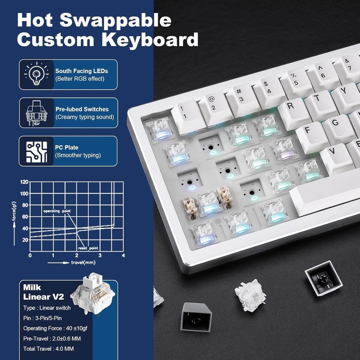 YUNZII AL68 Wireless Mechanical Keyboard,Full Aluminum CNC,60% Layout with Knob, QMK/VIA Software,Gasket Mounted,Hot Swappable,RGB Backlit,BT/2.4G/USB-C for Mac/Win(Black, Gateron Zero)