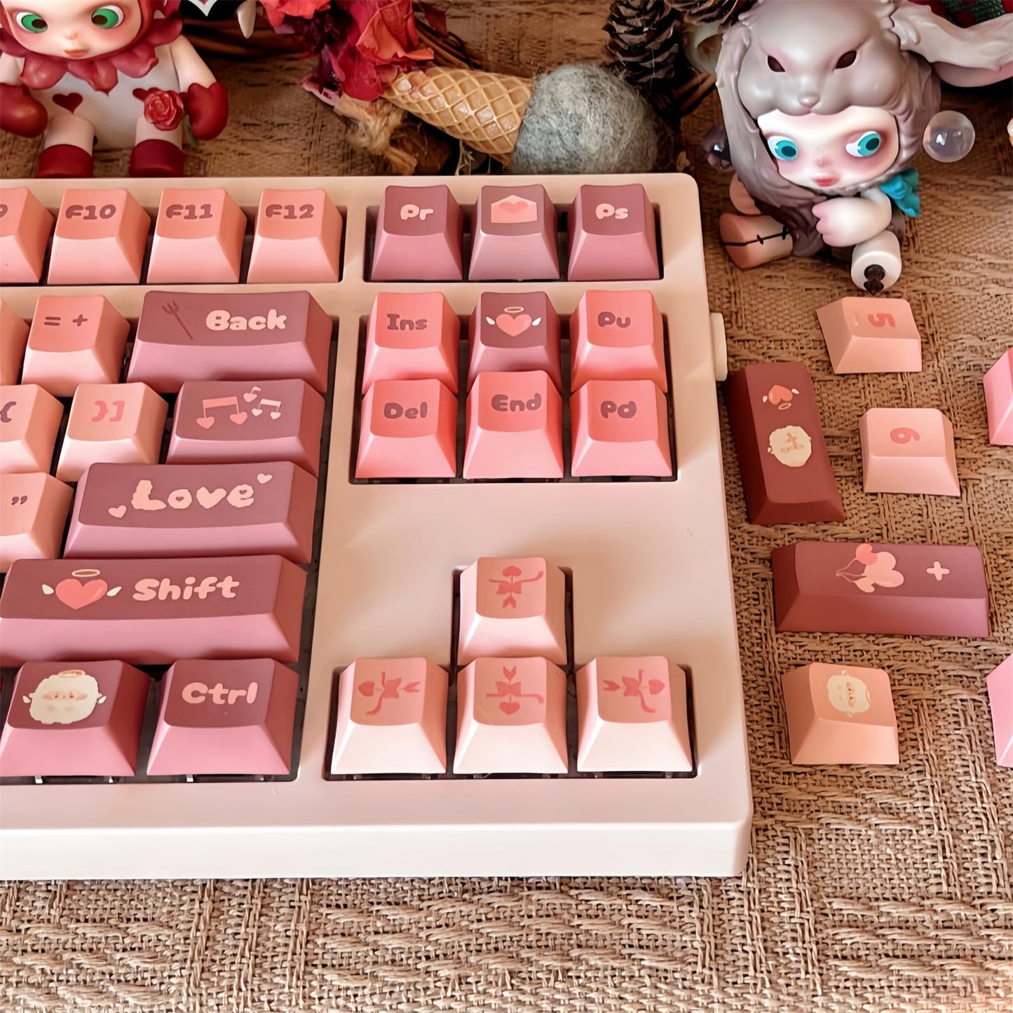 ZMX Cute Keyboard Keycaps,PBT Dye-Sub Custom Keycaps Set Cherry Profile 124 Keys Full Size Keycaps for ANSI Layout Cherry MX Switches 75% 60% Mechanical Gaming Keyboard Kawaii Cartoon Keycaps (05)