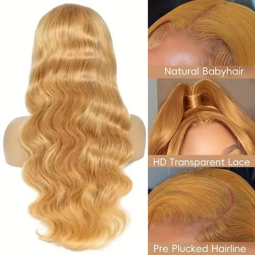 22 Inch Honey Blonde Wig Human Hair Body Wave 13x6 HD Lace Front Wig Human Hairs 27# Colored Pre Plucked Honey Blonde Body Wave Lace Front Wigs Human Hair 180% Density Glueless Wigs for Women