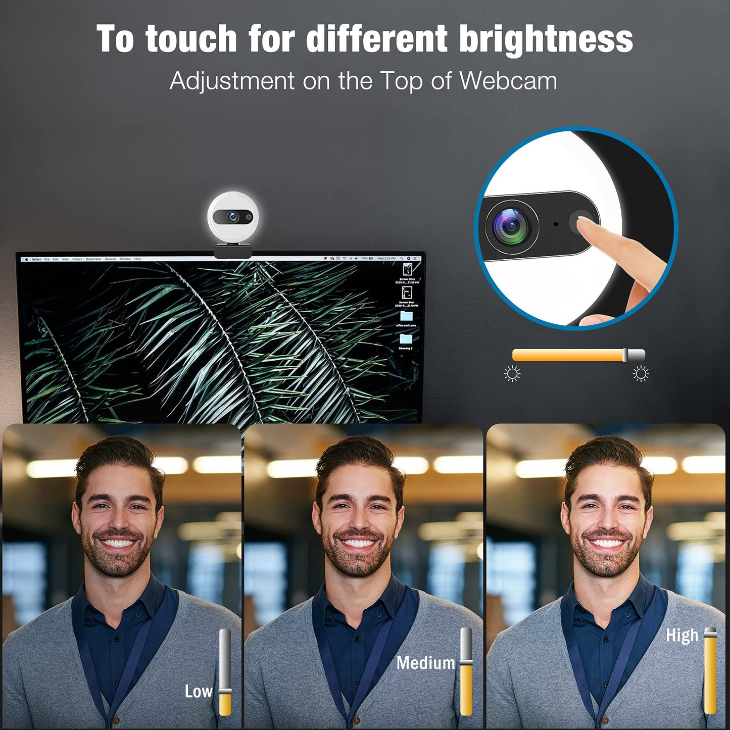 2K Webcam with Light and Tripod, Full HD PC Camera Built-in Privacy Cover, 360° Rotation, Adjustable Brightness, Plug and Play USB Computer Webcam for Meeting, Live Streaming, Video Calls, Gaming