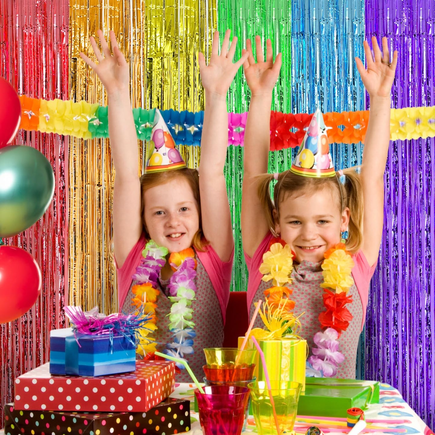 2 Pack Rainbow foil Fringe Backdrop Curtains, 3.3x6.6FT Rainbow Party Decorations Tinsel Backdrop Fringe Curtain Party Streamer for Birthday Party Engagement Graduation Pride Back to School