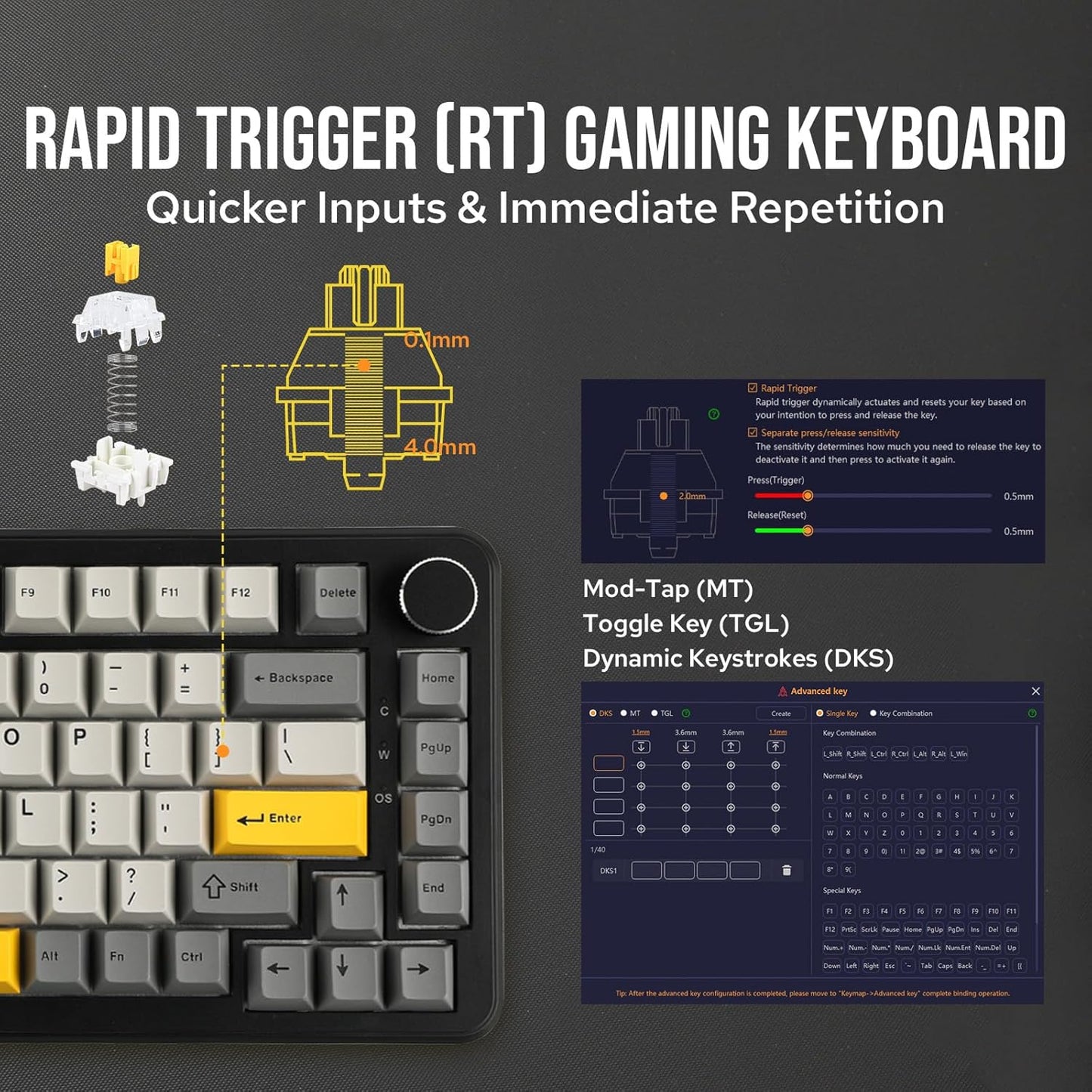 AJAZZ AK820 MAX HE Hall Effect Magnetic Gaming Keyboard, Adjustable Actuation, 8KHz Polling Rate, Wired Rapid Fast Keyboard, Creamy Gasket, RGB Backlight, NKRO for Win/Mac (White)