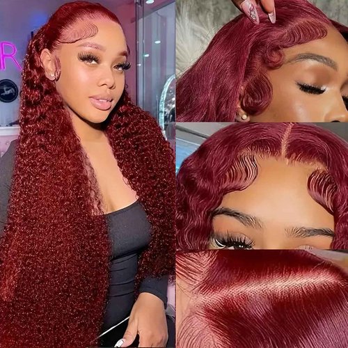 ULRICA Burgundy Wig Human Hair 30Inch Water Wave 99J Burgundy Lace Front Wigs Human Hair Wigs for Women 13x4 HD Lace Front Wigs Human Hair Pre Plucked Wine Red Wigs Burgundy Wig