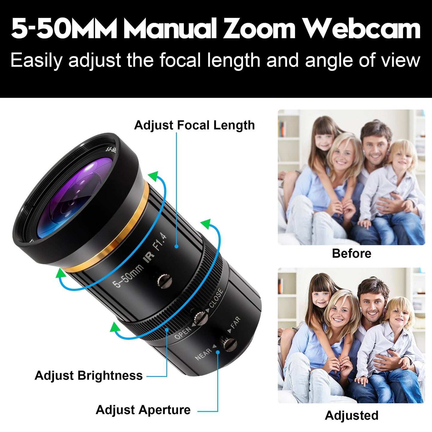 ALPCAM 4K HDMI USB Camera, 60fps High Speed USB3.0 Camera with CS-Mount 5-50mm Telephoto Lens, H.264 Zoom Digital Video Confereces Webcam for Windows Linux Android Mac OS
