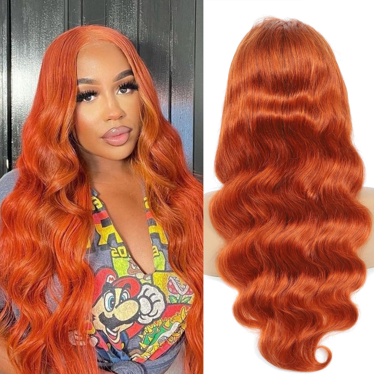 Ginger Lace Front Wigs Human Hair - 13x6 HD Body Wave Ginger Lace Frontal Wigs Human Hair Pre Plucked with Baby Hair, 180 Density Glueless Colored Wig Ginger Orange Wigs Human Hair for Women 22 inch