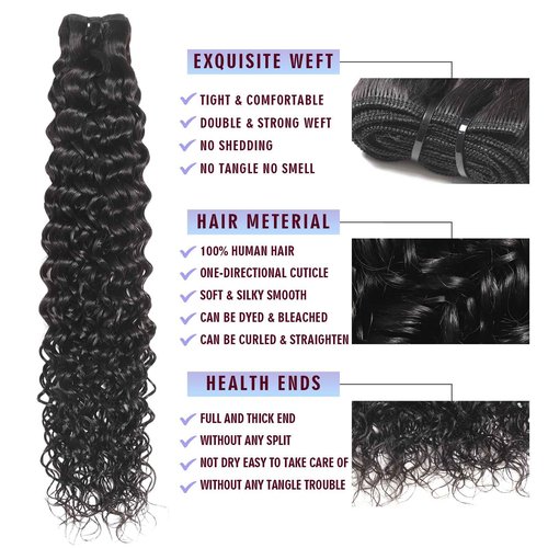Geomone Human Hair Bundles Water Wave 4 Bundles 16 18 20 22 Inch 10A Brazilian Virgin Wet and Wavy 100% Unprocessed Burmese Curly Hair Thick and Full Natural Black Color Hair Extension