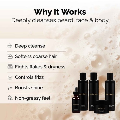 Golden Grooming Co. Everyday Grooming Bundle for Textured Hair & Melanin-Rich Skin | Essential Beard & Skincare Kit with Beard Shampoo, Face Wash, Beard Oil, Body Wash & Beard Balm
