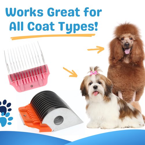 22mm 25mm 32mm 38mm Wide Clipper Guard Attachment Set for A5 Series Clippers| Stainless Steel Blade for Professional Dog Groomers| Snap-On/Off Design Wide Guard Combs for Dog Grooming