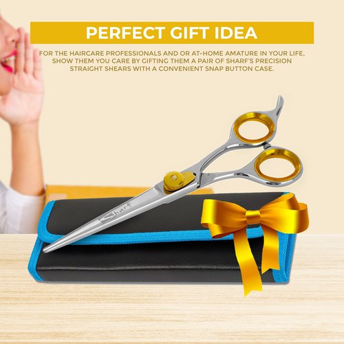 SHARF Gold Touch Barber 6.5 Inch, Professional Straight Shears 440c Japanese Stainless Steel Barber Scissors for Men and Women