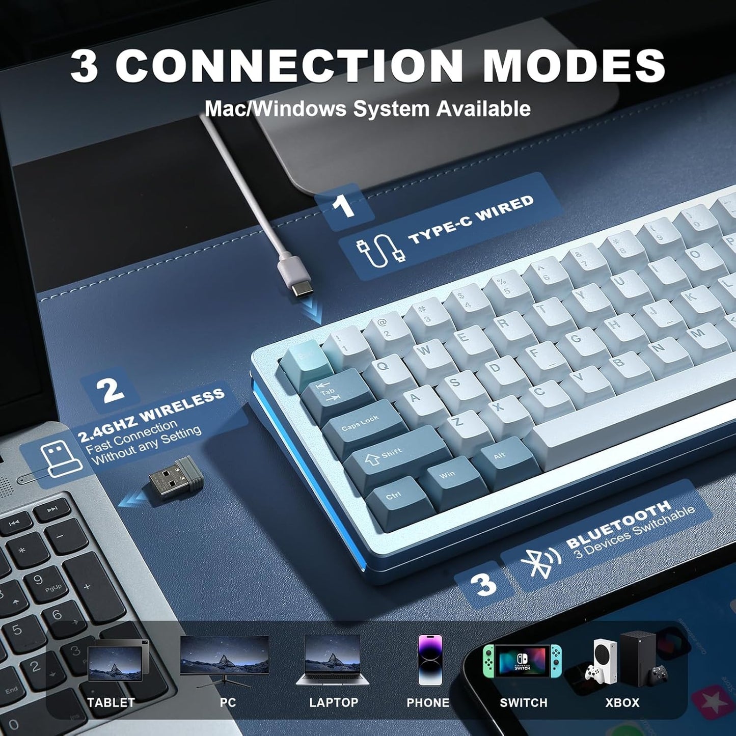YUNZII AL71 75% Mechanical Keyboard,Full Aluminum CNC,Hot Swappable Gasket,2.4GHz Wireless BT5.0/USB-C Wired,NKRO Programmable RGB Backlight Creamy Typing for Win/Mac(Black,Crystal White Switch)