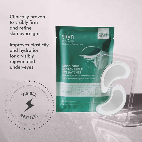 skyn ICELAND Dissolving Microneedle Under Eye Patches with 39% Hyaluronic Acid and Peptides, No Slip Overnight Eye Mask for Fine Lines, Wrinkles and Firming, Vegan, All Skin Types, 5 Pairs