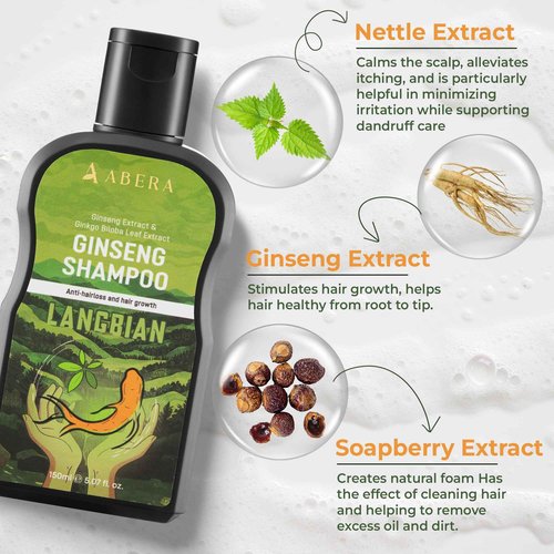 ABERA High-Performance Anti-Dandruff Shampoo with Langbian Ginseng Extract, Sulfate Free Paraben Free, 5,07 Fl Oz |2 Box + Free 1 Hair Growth Serum|