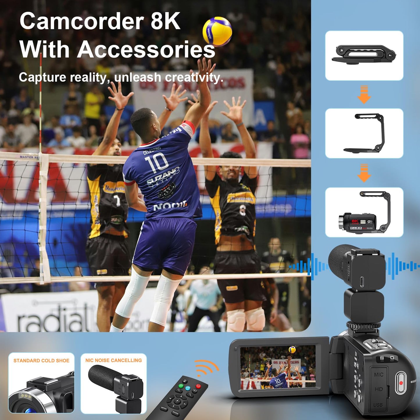 8K 64MP Video Camera Camcorder IR Night Vision Vlogging Camera 18X Zoom WiFi Digital Camera for YouTube 3.0'' Touch Screen Camcorder with 64GB SD Card, 2 Batteries, Remote Control, Mic and Stabilizer