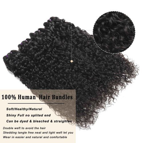 Beauty Queen 16A Raw Hair Water Wave Bundles 14 16 18 Inch 3 Bundles 100% Unprocessed Brazilian Virgin Hair Bundles Quick Weaves Water Curly Hair Extensions Natural Black