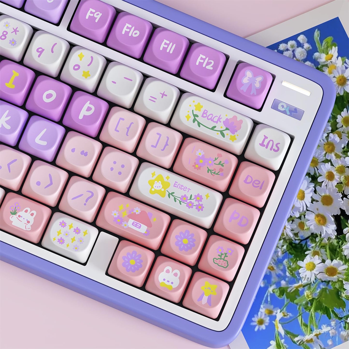 ZMX Cute PBT Keycaps,Kawaii Dye-Sub Custom Keycaps SOA Profile 136 Keys Full Size Keycap Set for 60% 65% TKL Cherry MX Switch ANSI Layout Mechanical Gaming Keyboard Creamy Keycaps (04)
