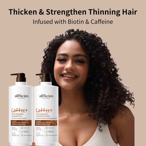ALFHEIM Coffee+ Thickening Shampoo & Conditioner Set for Fine, Thin & Weak Hair with Caffeine, Biotin & Arabica Coffee Oil – Strengthening, Moisturizing & Volumizing Duo – Sulfate-Free – 33.8 oz × 2