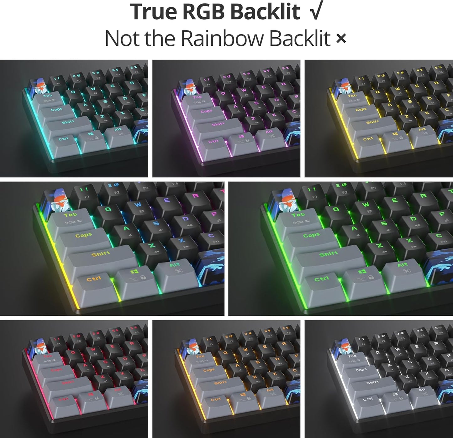 60 Percent Gaming Keyboard Mechanical with Linear Red Switch, 65% Wired Ultra-Compact Mini Keyboard Rainbow with PBT Keycaps for Ps4/Ps5/Xbox(68 MonsterB)