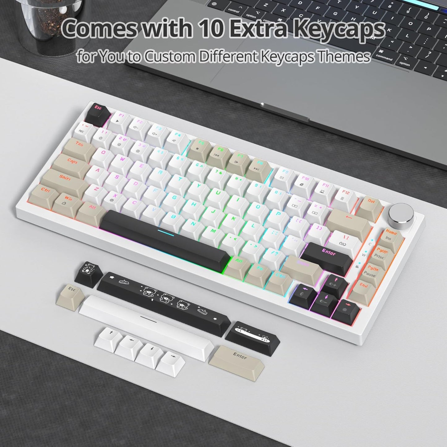 75% Mechanical Gaming Keyboard, Hot Swappable RGB Backlit Custom With Knob, Gasket Mount USB Wired, 82 Keys Blue White Linear Red Switch (82 Blue White)