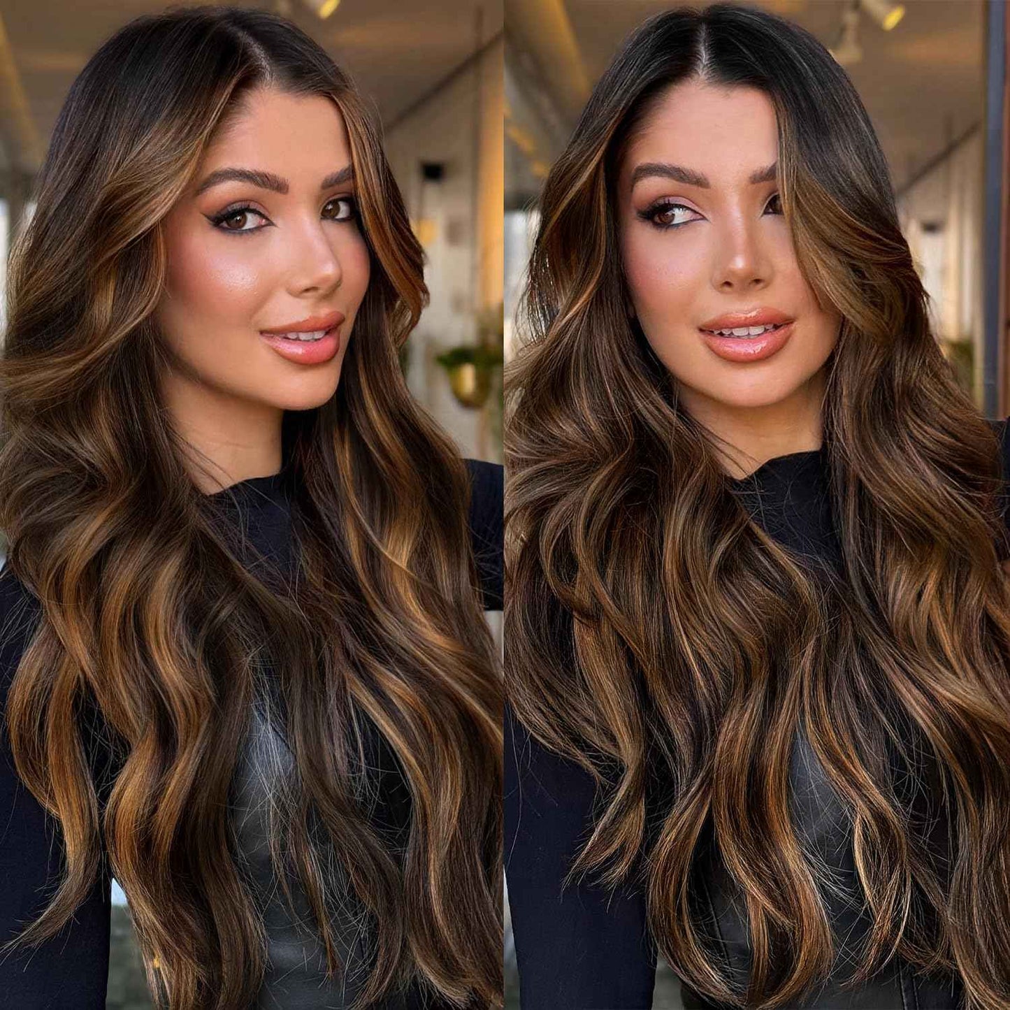 LLEI'Z Ombre Dark Brown Wavy Wig for Women, 13x4 Transparent Lace Front Long Dark Brown Wigs Middle Part Wavy Natural Looking Synthetic Heat Resistant Fiber for Daily Party Use 26 Inch