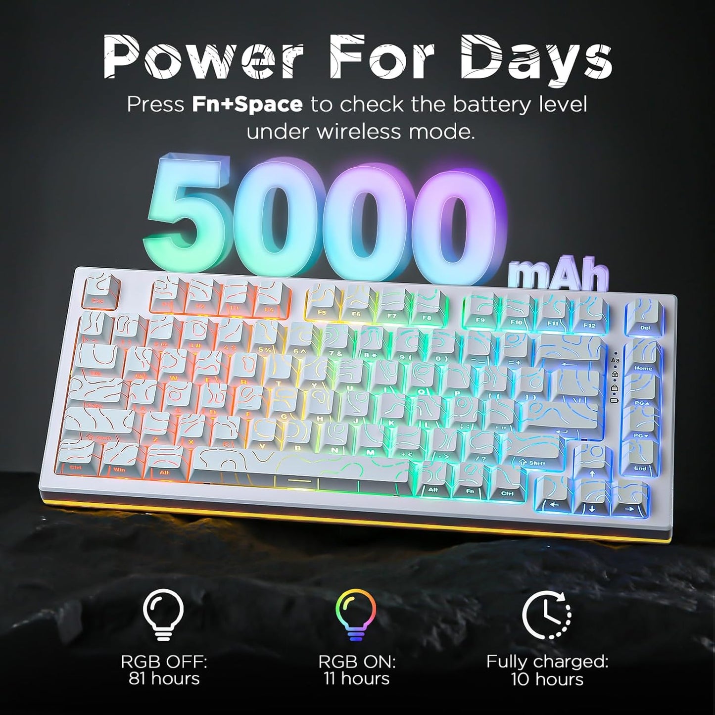 YUNZII RT80 Rapid Trigger Hall Effect Magnetic Gaming Keyboard, 8K Polling Rate, 75% Layout,BT/2.4GHz/Wired,RGB Backlit,Hot Swap,Adjustable Actuation Wireless for Win/Mac(Black, Gateron White)