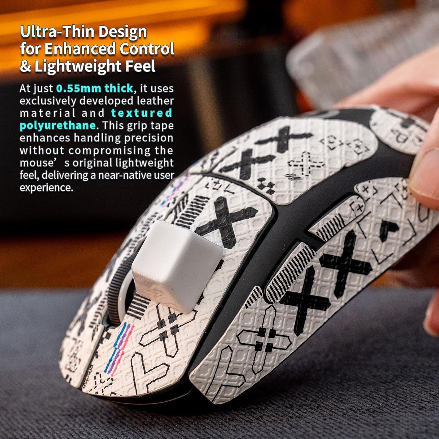 2-in-1 Mouse Grip Tape Set for Viper V3 Pro, Pre-Cut Gaming Mouse Grips, Black and White Pattern, Self-Adhesive