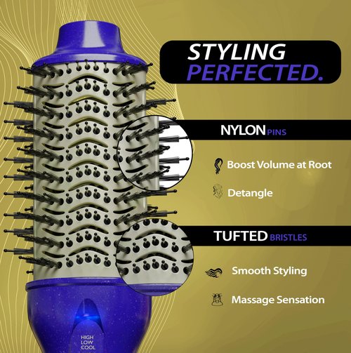 3” Large Barrel Ionic Hot Air Brush Hair Dryer – 75 mm One‑Step Volumizer Blowout Brush for Thick & Long Hair, 1100 W Plastic‑Tourmaline, Frizz Control, 3 Heat / 2 Speed, 13” Length